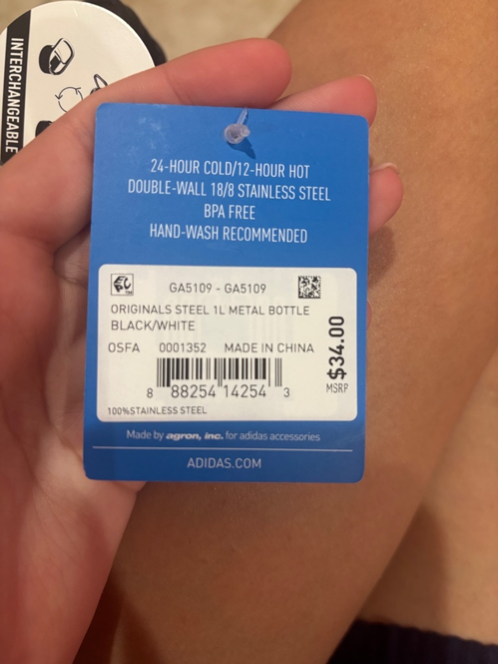 Adidas Black Metal Water Bottle NWT - Picture 5 of 6